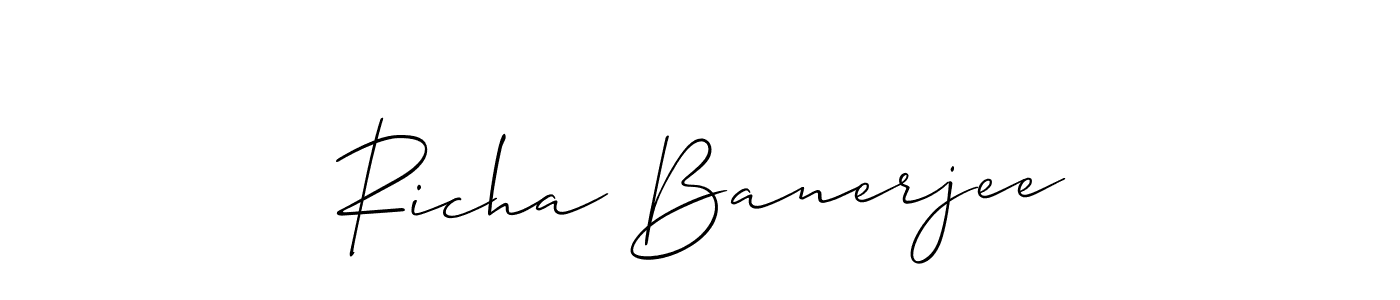 The best way (Allison_Script) to make a short signature is to pick only two or three words in your name. The name Richa Banerjee include a total of six letters. For converting this name. Richa Banerjee signature style 2 images and pictures png