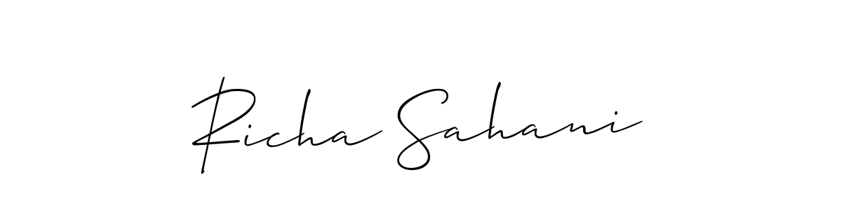 if you are searching for the best signature style for your name Richa Sahani. so please give up your signature search. here we have designed multiple signature styles  using Allison_Script. Richa Sahani signature style 2 images and pictures png