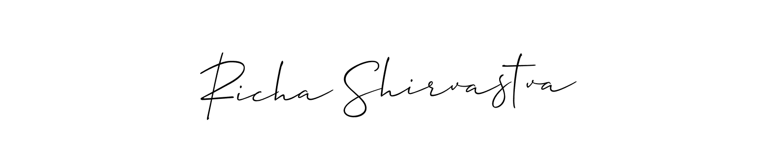 The best way (Allison_Script) to make a short signature is to pick only two or three words in your name. The name Richa Shirvastva include a total of six letters. For converting this name. Richa Shirvastva signature style 2 images and pictures png