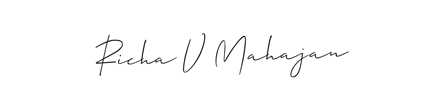 Make a beautiful signature design for name Richa V Mahajan. With this signature (Allison_Script) style, you can create a handwritten signature for free. Richa V Mahajan signature style 2 images and pictures png