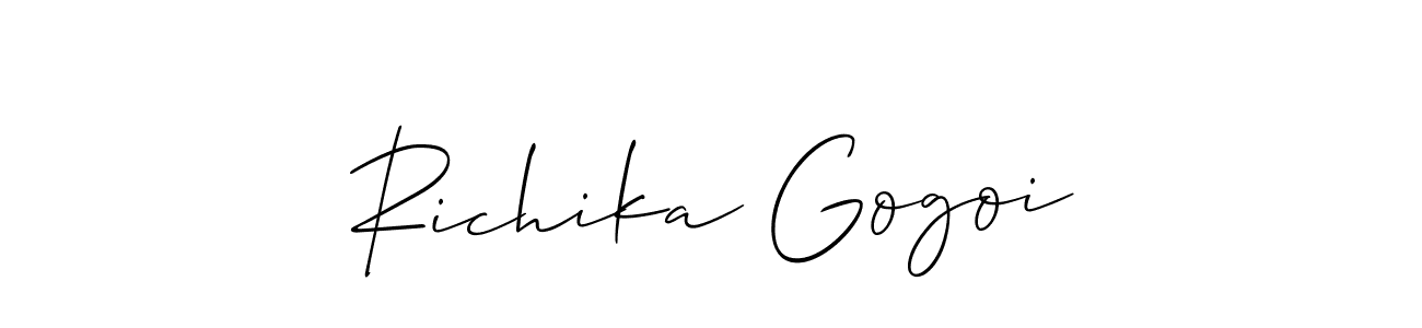 Make a short Richika Gogoi signature style. Manage your documents anywhere anytime using Allison_Script. Create and add eSignatures, submit forms, share and send files easily. Richika Gogoi signature style 2 images and pictures png