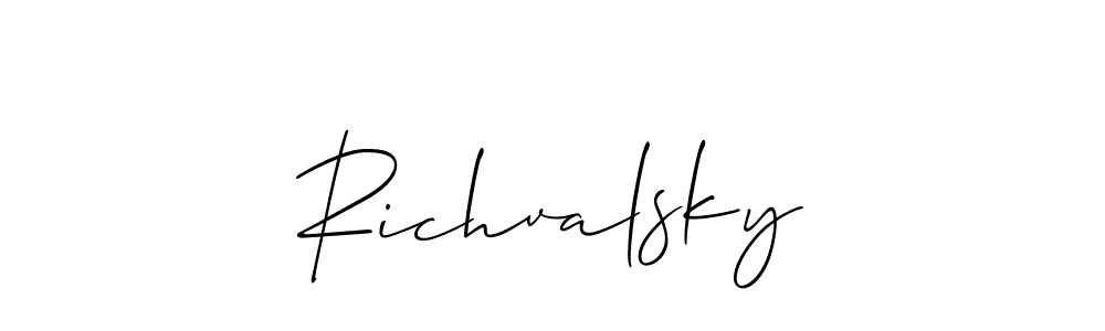 Make a short Richvalsky signature style. Manage your documents anywhere anytime using Allison_Script. Create and add eSignatures, submit forms, share and send files easily. Richvalsky signature style 2 images and pictures png