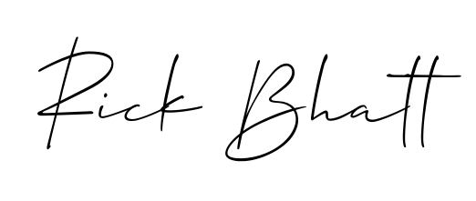 A classic penmanship look for Rick Bhatt. The Allison_Script font brings timeless elegance and confidence to every signed document. Rick Bhatt signature style 2 images and pictures png