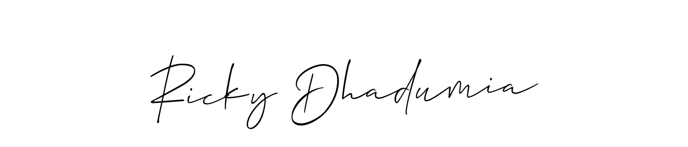Allison_Script is a professional signature style that is perfect for those who want to add a touch of class to their signature. It is also a great choice for those who want to make their signature more unique. Get Ricky Dhadumia name to fancy signature for free. Ricky Dhadumia signature style 2 images and pictures png