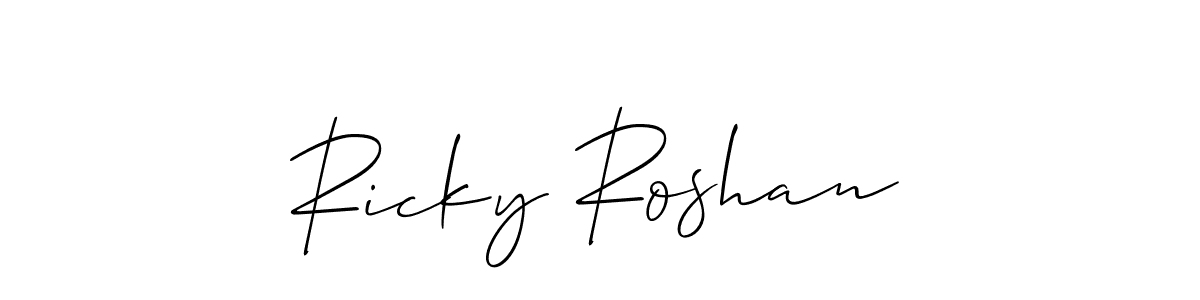 Allison_Script is a professional signature style that is perfect for those who want to add a touch of class to their signature. It is also a great choice for those who want to make their signature more unique. Get Ricky Roshan name to fancy signature for free. Ricky Roshan signature style 2 images and pictures png