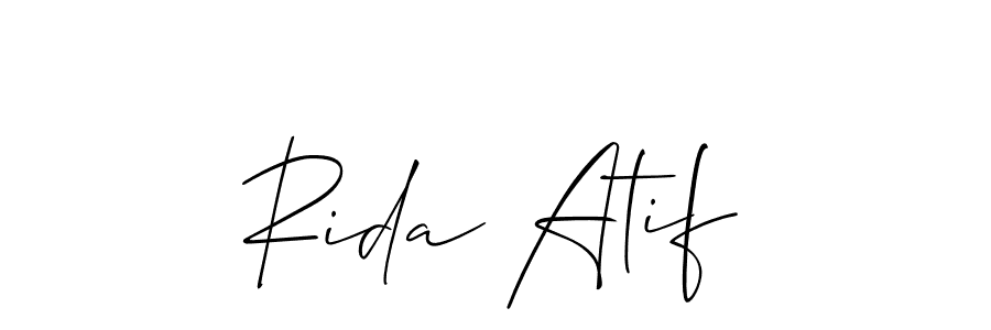 You should practise on your own different ways (Allison_Script) to write your name (Rida Atif) in signature. don't let someone else do it for you. Rida Atif signature style 2 images and pictures png