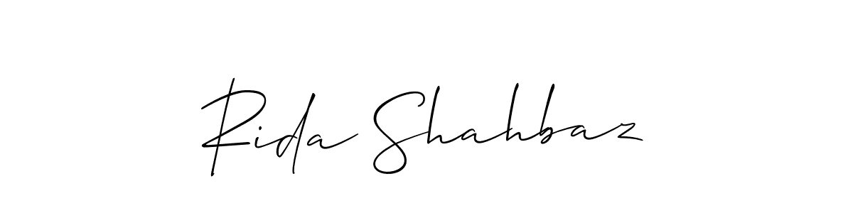 Make a beautiful signature design for name Rida Shahbaz. With this signature (Allison_Script) style, you can create a handwritten signature for free. Rida Shahbaz signature style 2 images and pictures png