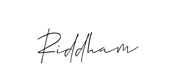 Design your own signature with our free online signature maker. With this signature software, you can create a handwritten (Allison_Script) signature for name Riddham. Riddham signature style 2 images and pictures png