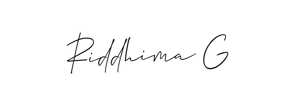 Design your own signature with our free online signature maker. With this signature software, you can create a handwritten (Allison_Script) signature for name Riddhima G. Riddhima G signature style 2 images and pictures png