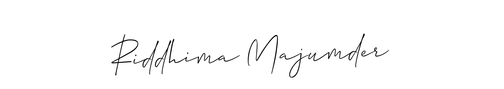 The best way (Allison_Script) to make a short signature is to pick only two or three words in your name. The name Riddhima Majumder include a total of six letters. For converting this name. Riddhima Majumder signature style 2 images and pictures png