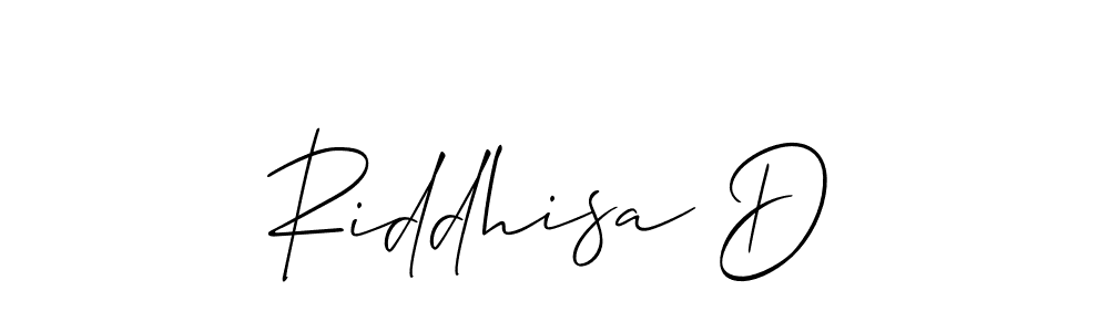 The best way (Allison_Script) to make a short signature is to pick only two or three words in your name. The name Riddhisa D include a total of six letters. For converting this name. Riddhisa D signature style 2 images and pictures png