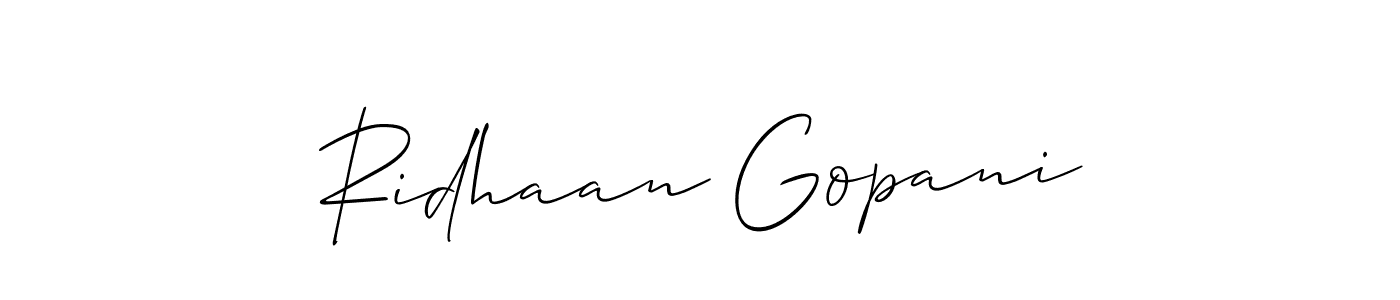 Make a short Ridhaan Gopani signature style. Manage your documents anywhere anytime using Allison_Script. Create and add eSignatures, submit forms, share and send files easily. Ridhaan Gopani signature style 2 images and pictures png