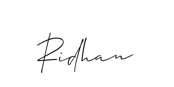 The best way (Allison_Script) to make a short signature is to pick only two or three words in your name. The name Ridhan include a total of six letters. For converting this name. Ridhan signature style 2 images and pictures png