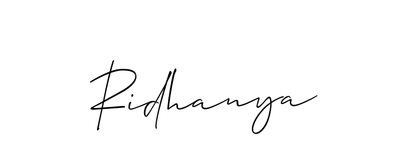 Make a beautiful signature design for name Ridhanya. With this signature (Allison_Script) style, you can create a handwritten signature for free. Ridhanya signature style 2 images and pictures png