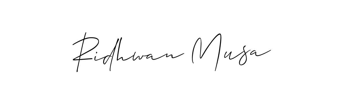 The best way (Allison_Script) to make a short signature is to pick only two or three words in your name. The name Ridhwan Musa include a total of six letters. For converting this name. Ridhwan Musa signature style 2 images and pictures png