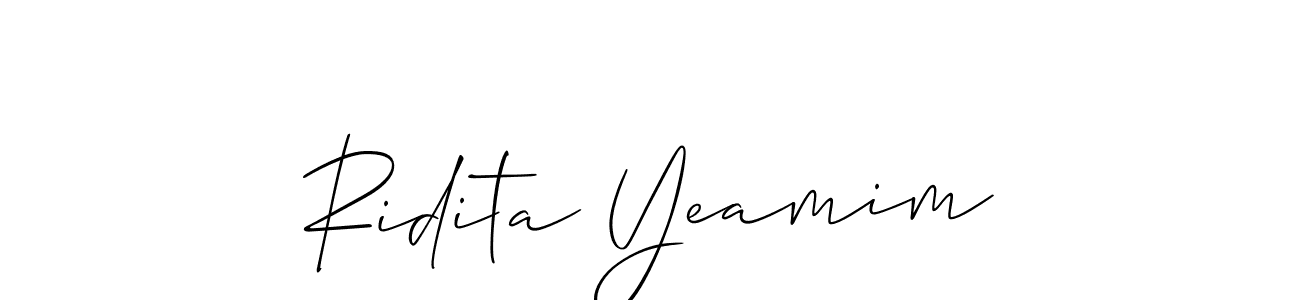 Make a short Ridita Yeamim signature style. Manage your documents anywhere anytime using Allison_Script. Create and add eSignatures, submit forms, share and send files easily. Ridita Yeamim signature style 2 images and pictures png