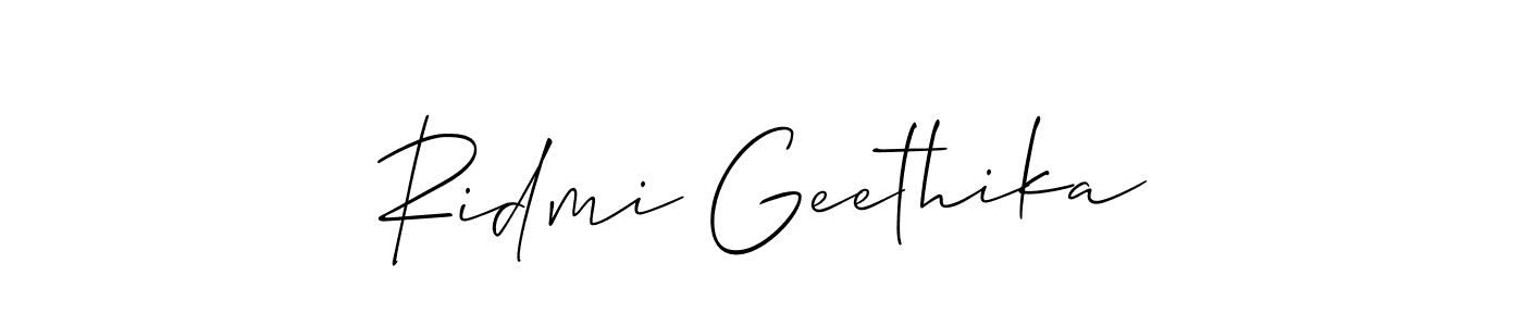 Make a short Ridmi Geethika signature style. Manage your documents anywhere anytime using Allison_Script. Create and add eSignatures, submit forms, share and send files easily. Ridmi Geethika signature style 2 images and pictures png