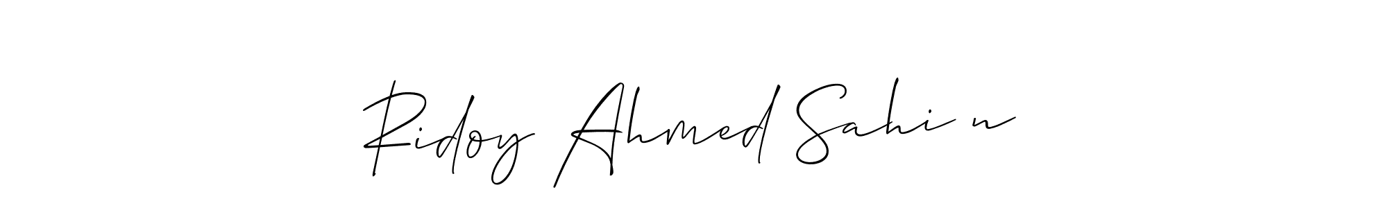 The best way (Allison_Script) to make a short signature is to pick only two or three words in your name. The name Ridoy Ahmed Sahi♥n include a total of six letters. For converting this name. Ridoy Ahmed Sahi♥n signature style 2 images and pictures png