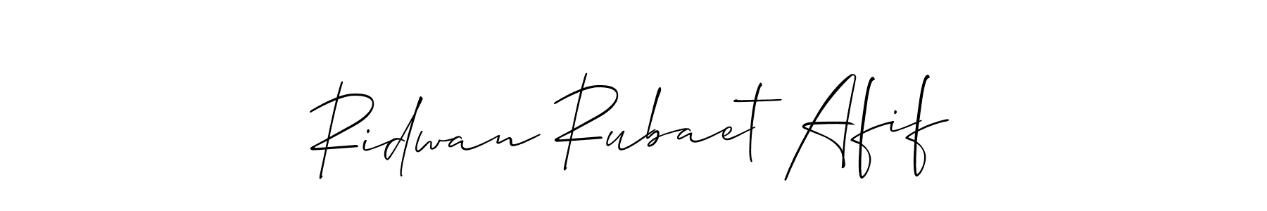 The best way (Allison_Script) to make a short signature is to pick only two or three words in your name. The name Ridwan Rubaet Afif include a total of six letters. For converting this name. Ridwan Rubaet Afif signature style 2 images and pictures png