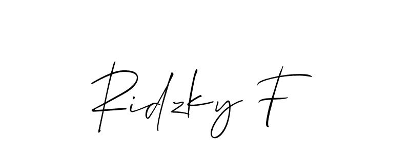 Design your own signature with our free online signature maker. With this signature software, you can create a handwritten (Allison_Script) signature for name Ridzky F. Ridzky F signature style 2 images and pictures png