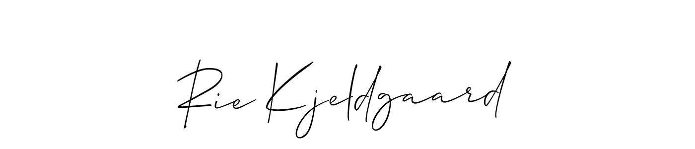 Also You can easily find your signature by using the search form. We will create Rie Kjeldgaard name handwritten signature images for you free of cost using Allison_Script sign style. Rie Kjeldgaard signature style 2 images and pictures png