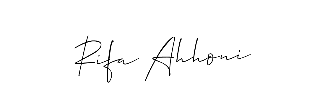 The best way (Allison_Script) to make a short signature is to pick only two or three words in your name. The name Rifa Ahhoni include a total of six letters. For converting this name. Rifa Ahhoni signature style 2 images and pictures png