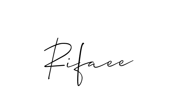 Use a signature maker to create a handwritten signature online. With this signature software, you can design (Allison_Script) your own signature for name Rifaee. Rifaee signature style 2 images and pictures png
