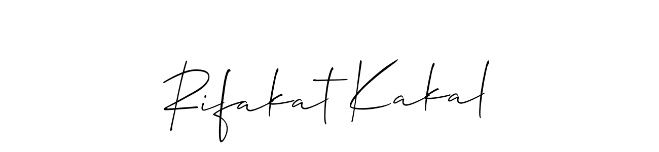 Allison_Script is a professional signature style that is perfect for those who want to add a touch of class to their signature. It is also a great choice for those who want to make their signature more unique. Get Rifakat Kakal name to fancy signature for free. Rifakat Kakal signature style 2 images and pictures png