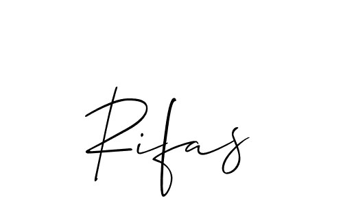 Design your own signature with our free online signature maker. With this signature software, you can create a handwritten (Allison_Script) signature for name Rifas. Rifas signature style 2 images and pictures png