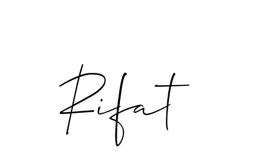 if you are searching for the best signature style for your name Rifat. so please give up your signature search. here we have designed multiple signature styles  using Allison_Script. Rifat signature style 2 images and pictures png