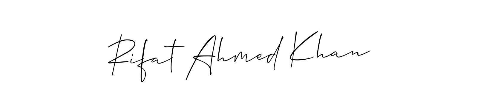 The best way (Allison_Script) to make a short signature is to pick only two or three words in your name. The name Rifat Ahmed Khan include a total of six letters. For converting this name. Rifat Ahmed Khan signature style 2 images and pictures png