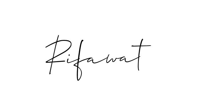 Also You can easily find your signature by using the search form. We will create Rifawat name handwritten signature images for you free of cost using Allison_Script sign style. Rifawat signature style 2 images and pictures png