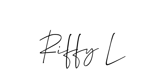 The best way (Allison_Script) to make a short signature is to pick only two or three words in your name. The name Riffy L include a total of six letters. For converting this name. Riffy L signature style 2 images and pictures png