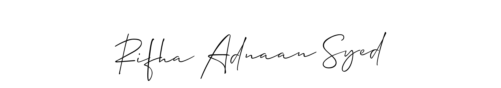 Similarly Allison_Script is the best handwritten signature design. Signature creator online .You can use it as an online autograph creator for name Rifha Adnaan Syed. Rifha Adnaan Syed signature style 2 images and pictures png