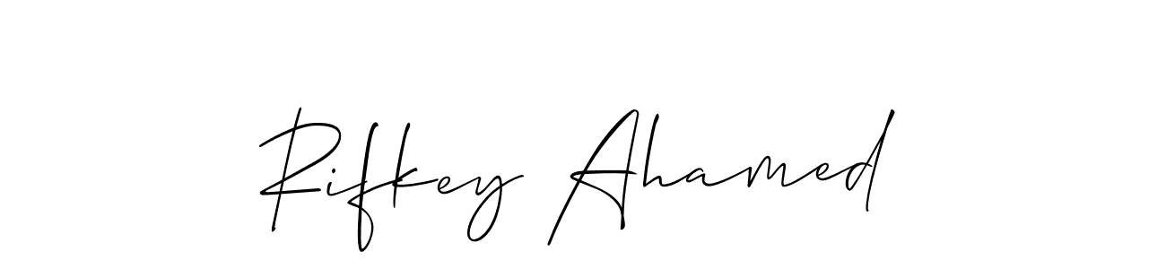 Use a signature maker to create a handwritten signature online. With this signature software, you can design (Allison_Script) your own signature for name Rifkey Ahamed. Rifkey Ahamed signature style 2 images and pictures png