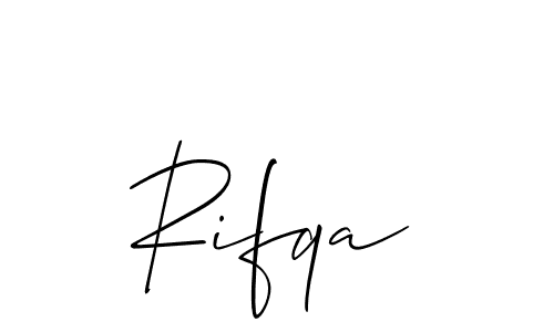 Use a signature maker to create a handwritten signature online. With this signature software, you can design (Allison_Script) your own signature for name Rifqa. Rifqa signature style 2 images and pictures png