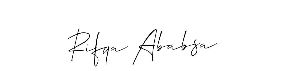 It looks lik you need a new signature style for name Rifqa Ababsa. Design unique handwritten (Allison_Script) signature with our free signature maker in just a few clicks. Rifqa Ababsa signature style 2 images and pictures png
