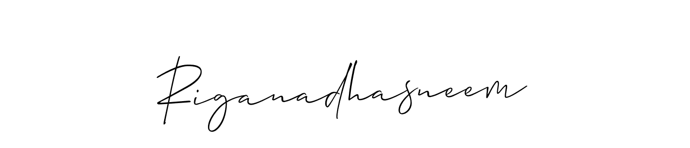 if you are searching for the best signature style for your name Riganadhasneem. so please give up your signature search. here we have designed multiple signature styles  using Allison_Script. Riganadhasneem signature style 2 images and pictures png