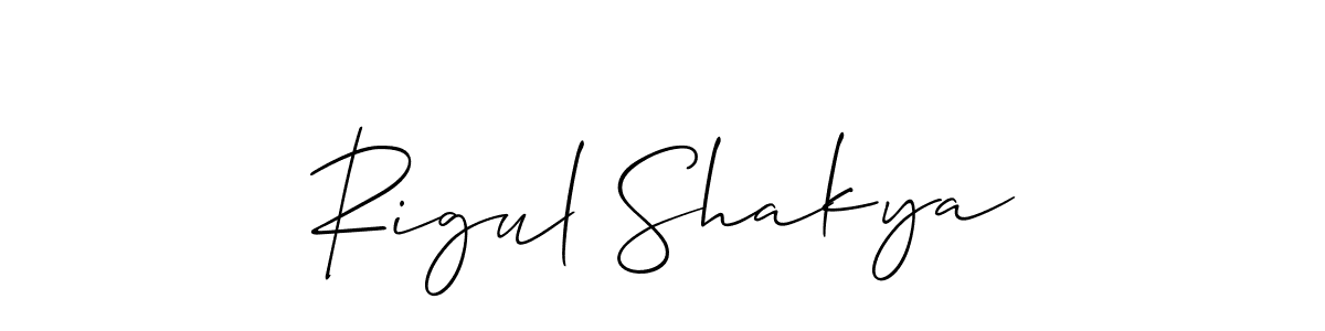Also You can easily find your signature by using the search form. We will create Rigul Shakya name handwritten signature images for you free of cost using Allison_Script sign style. Rigul Shakya signature style 2 images and pictures png
