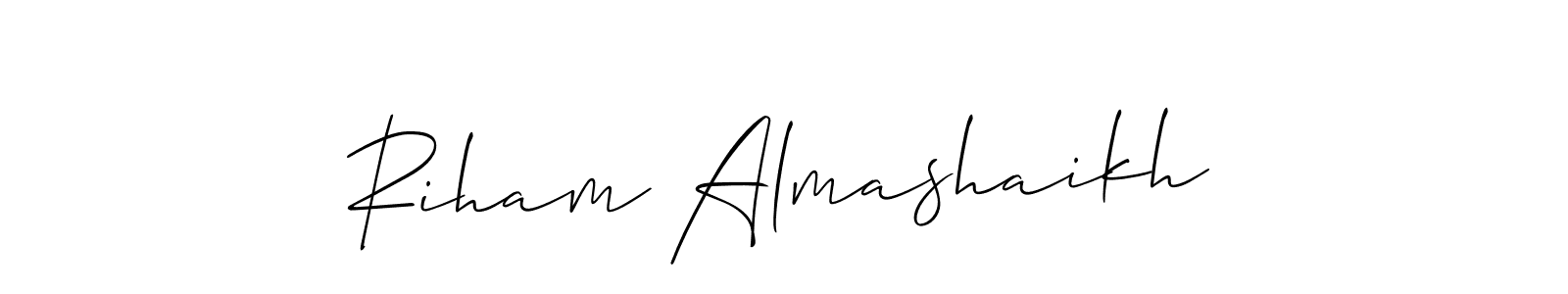 Similarly Allison_Script is the best handwritten signature design. Signature creator online .You can use it as an online autograph creator for name Riham Almashaikh. Riham Almashaikh signature style 2 images and pictures png