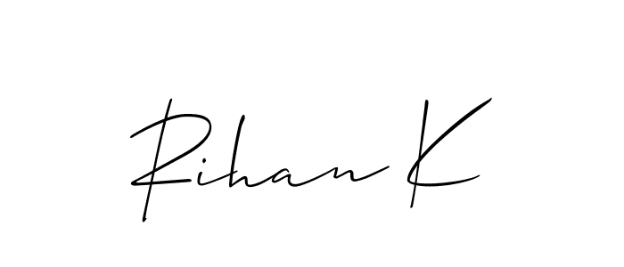 Also we have Rihan K name is the best signature style. Create professional handwritten signature collection using Allison_Script autograph style. Rihan K signature style 2 images and pictures png