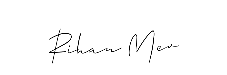 The best way (Allison_Script) to make a short signature is to pick only two or three words in your name. The name Rihan Mev include a total of six letters. For converting this name. Rihan Mev signature style 2 images and pictures png