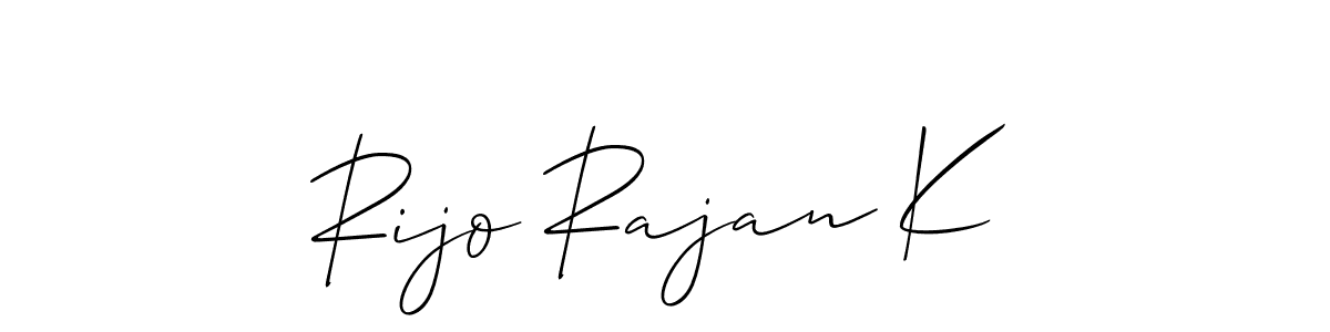 Create a beautiful signature design for name Rijo Rajan K. With this signature (Allison_Script) fonts, you can make a handwritten signature for free. Rijo Rajan K signature style 2 images and pictures png