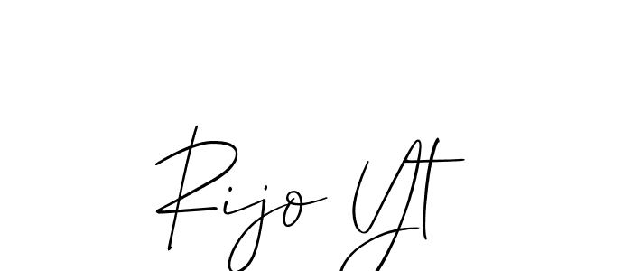 The best way (Allison_Script) to make a short signature is to pick only two or three words in your name. The name Rijo Yt include a total of six letters. For converting this name. Rijo Yt signature style 2 images and pictures png