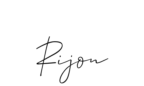 Use a signature maker to create a handwritten signature online. With this signature software, you can design (Allison_Script) your own signature for name Rijon. Rijon signature style 2 images and pictures png