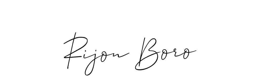 The best way (Allison_Script) to make a short signature is to pick only two or three words in your name. The name Rijon Boro include a total of six letters. For converting this name. Rijon Boro signature style 2 images and pictures png