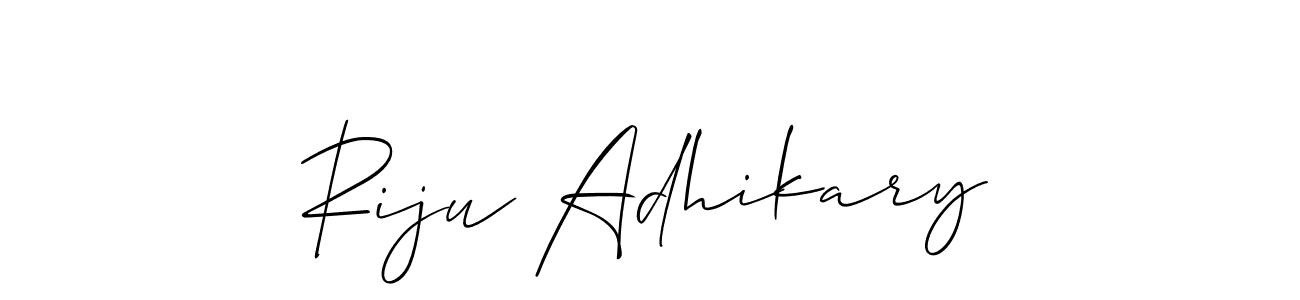 Allison_Script is a professional signature style that is perfect for those who want to add a touch of class to their signature. It is also a great choice for those who want to make their signature more unique. Get Riju Adhikary name to fancy signature for free. Riju Adhikary signature style 2 images and pictures png