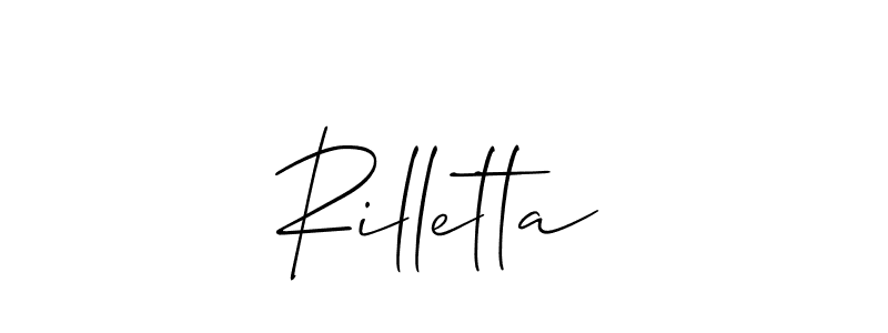 The best way (Allison_Script) to make a short signature is to pick only two or three words in your name. The name Rilletta include a total of six letters. For converting this name. Rilletta signature style 2 images and pictures png