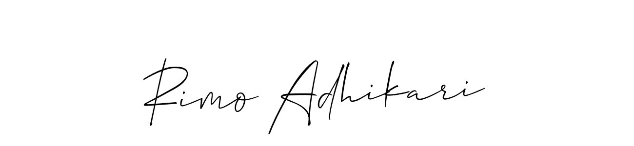 if you are searching for the best signature style for your name Rimo Adhikari. so please give up your signature search. here we have designed multiple signature styles  using Allison_Script. Rimo Adhikari signature style 2 images and pictures png