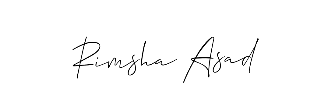 Make a short Rimsha Asad signature style. Manage your documents anywhere anytime using Allison_Script. Create and add eSignatures, submit forms, share and send files easily. Rimsha Asad signature style 2 images and pictures png